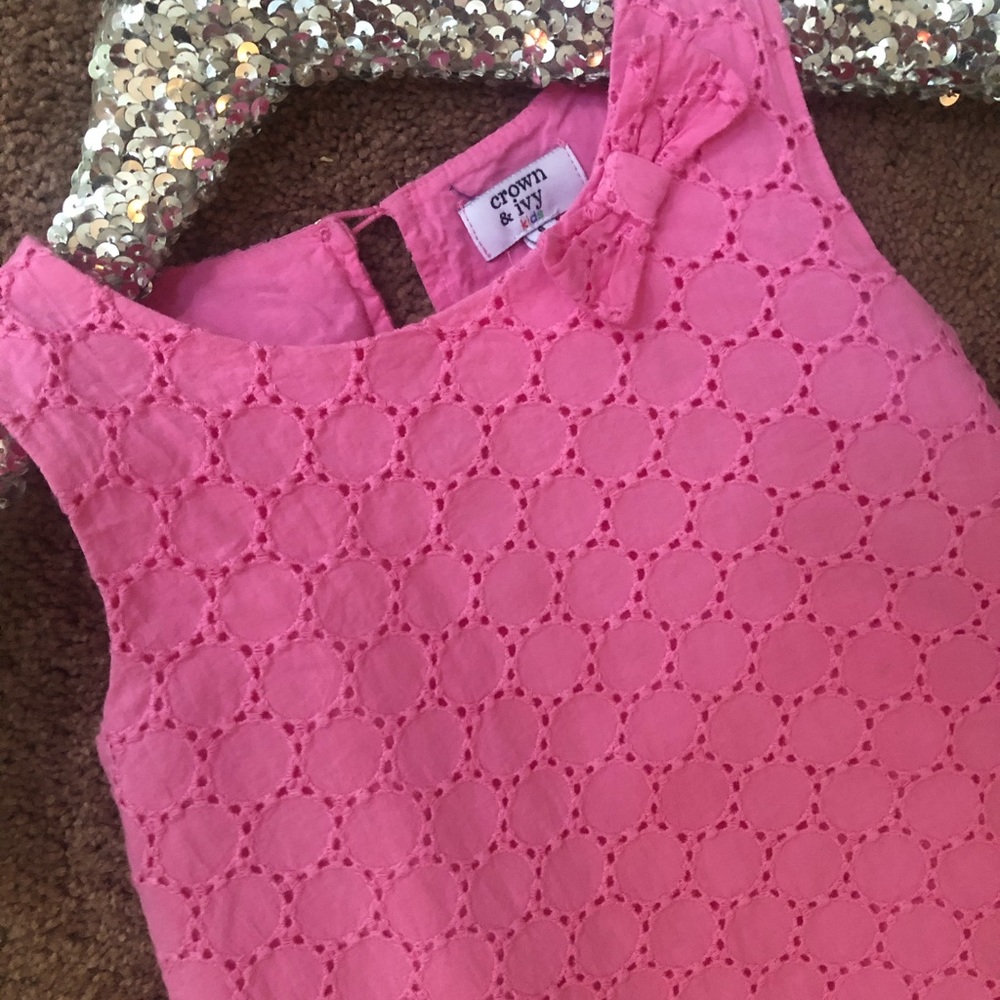 Crown & Ivy Kids Pink Eyelet Dress Sz6 - Picture 3 of 5
